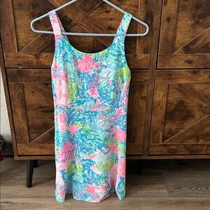 Lilly Pulitzer Girls Dress in Pink and Blue Seascape Print